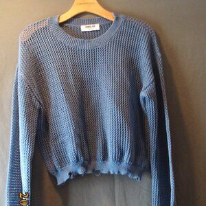 Grey Blue Size Medium Double Zero Crochet Distressed Sweater